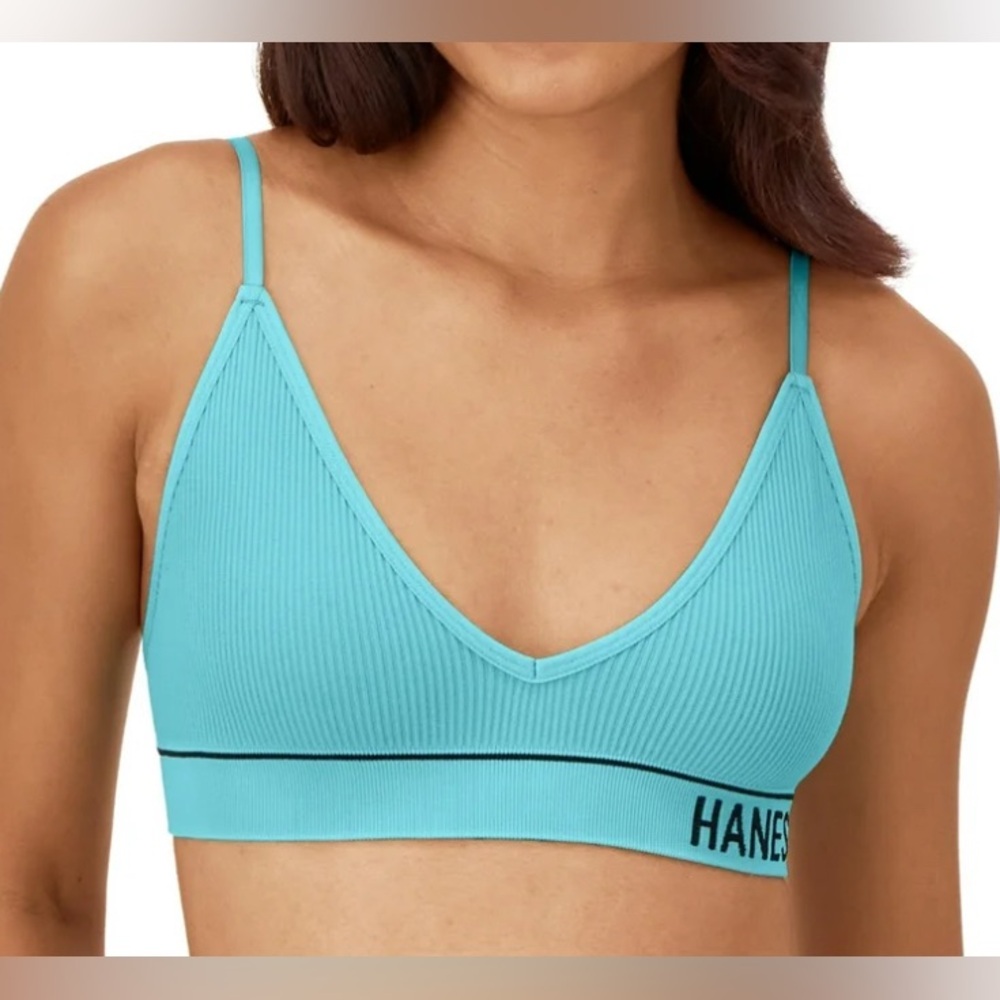 Hanes Originals Women’s Seamless Ribbed Triangle Bra Full Coverage Size Small